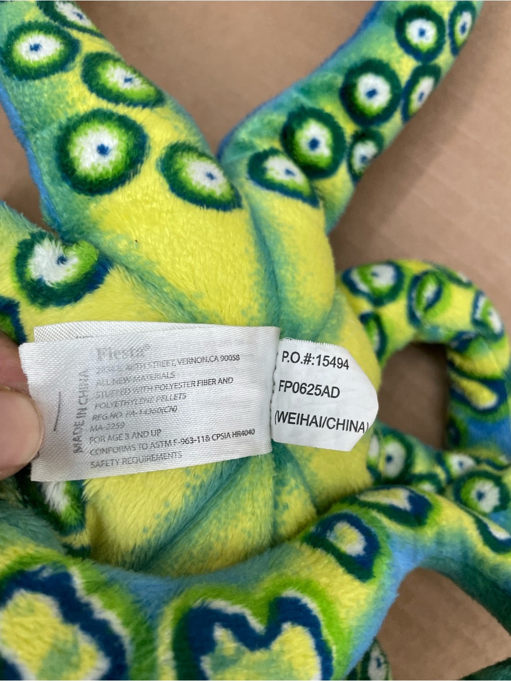 Fiesta Lime and Teal Octopus Plush marine animal, stuffed animal plushy - Picture 6 of 6